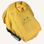 Hardal müslin lastikli puset örtüsü, kapaklı tül pencereli, Doona uyumlu, mini fiyonk opsiyonlu, hafif bebek puset örtüsü