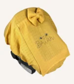 Hardal müslin lastikli puset örtüsü, kapaklı tül pencereli, Doona uyumlu, mini fiyonk opsiyonlu, hafif bebek puset örtüsü