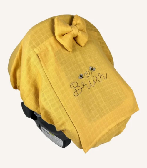 Hardal müslin lastikli puset örtüsü, kapaklı tül pencereli, Doona uyumlu, mini fiyonk opsiyonlu, hafif bebek puset örtüsü