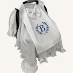 Ekru organik pamuk interlok, kroşe detaylı fırfırlı sade kapaklı puset örtüsü