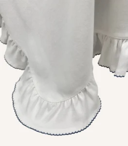 Ekru organik pamuk interlok, kroşe detaylı fırfırlı sade kapaklı puset örtüsü