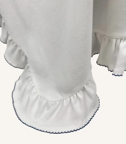 Ekru organik pamuk interlok, kroşe detaylı fırfırlı sade kapaklı puset örtüsü