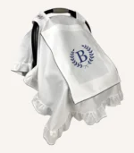 Ekru pamuk saten kroşe işlemeli, fırfırlı kapaklı puset örtüsü