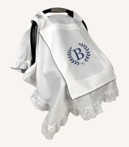 Ekru pamuk saten kroşe işlemeli, fırfırlı kapaklı puset örtüsü