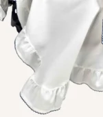 Ekru pamuk saten kroşe işlemeli, fırfırlı kapaklı puset örtüsü