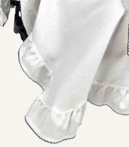 Ekru pamuk saten kroşe işlemeli, fırfırlı kapaklı puset örtüsü