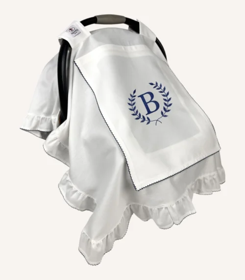 Ekru pamuk saten kroşe işlemeli, fırfırlı kapaklı puset örtüsü