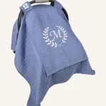 İndigo mavi müslin puset örtüsü, tek kat, kapaklı, tül pencereli, sade tasarımlı, hafif yazlık bebek puset örtüsü