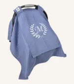 İndigo mavi müslin puset örtüsü, tek kat, kapaklı, tül pencereli, sade tasarımlı, hafif yazlık bebek puset örtüsü