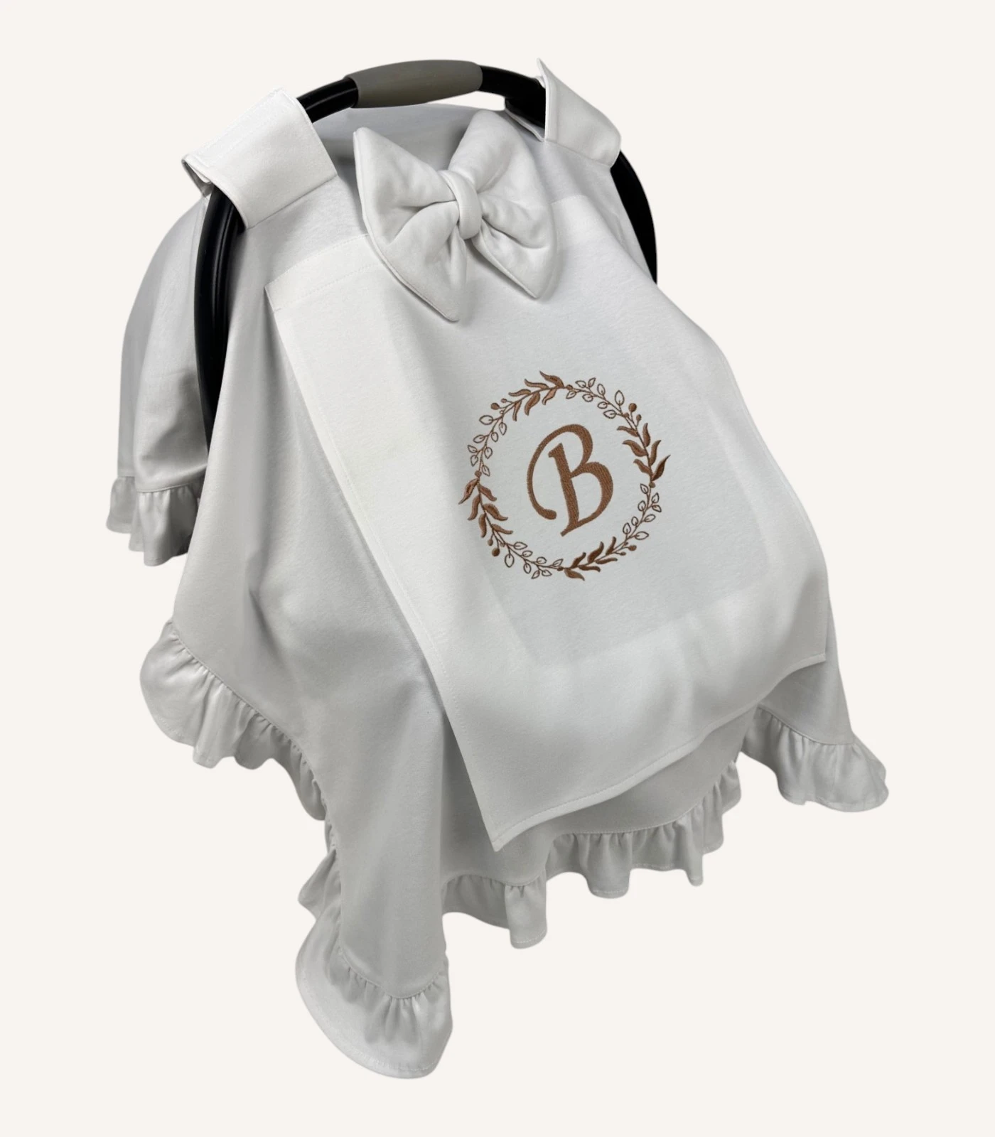 interlok-firfirli-puset-ortusu Ekru organik pamuk interlok, kenarları fırfırlı sade kapaklı puset örtüsü