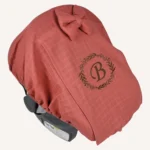 Kiremit müslin lastikli puset örtüsü, kapaklı tül pencereli, Doona uyumlu, mini fiyonk opsiyonlu, hafif bebek puset örtüsü