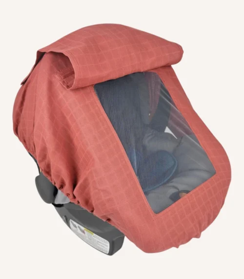 Kiremit müslin lastikli puset örtüsü, kapaklı tül pencereli, Doona uyumlu, mini fiyonk opsiyonlu, hafif bebek puset örtüsü