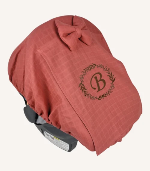 Kiremit müslin lastikli puset örtüsü, kapaklı tül pencereli, Doona uyumlu, mini fiyonk opsiyonlu, hafif bebek puset örtüsü