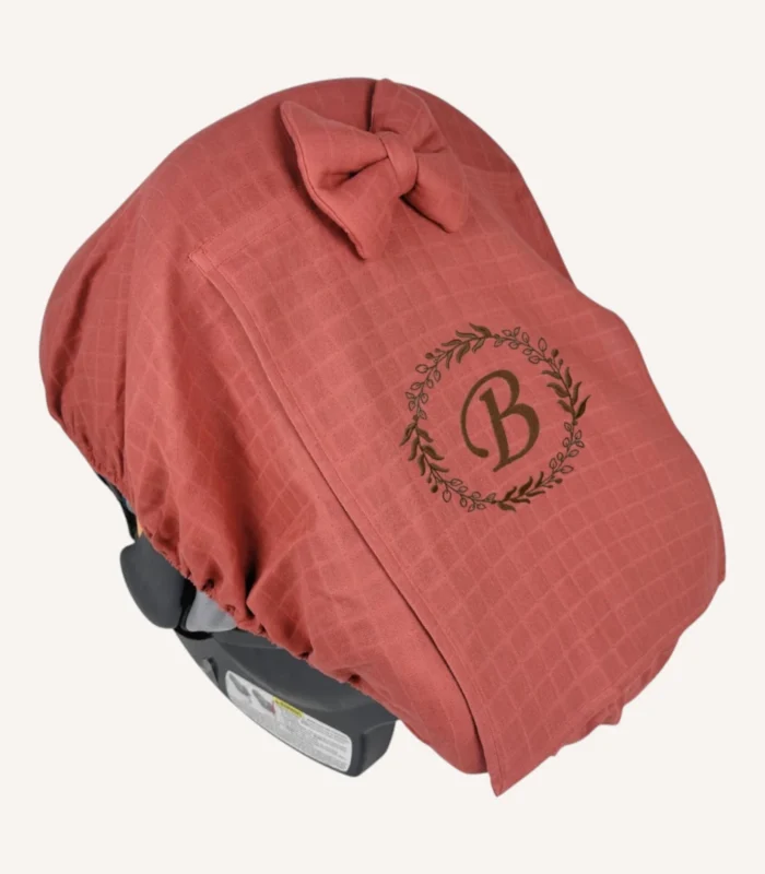 Kiremit müslin lastikli puset örtüsü, kapaklı tül pencereli, Doona uyumlu, mini fiyonk opsiyonlu, hafif bebek puset örtüsü