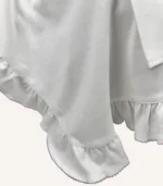 Ekru organik pamuk interlok, kroşe detaylı fırfırlı sade kapaklı puset örtüsü