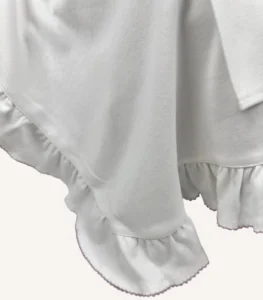 Ekru organik pamuk interlok, kroşe detaylı fırfırlı sade kapaklı puset örtüsü