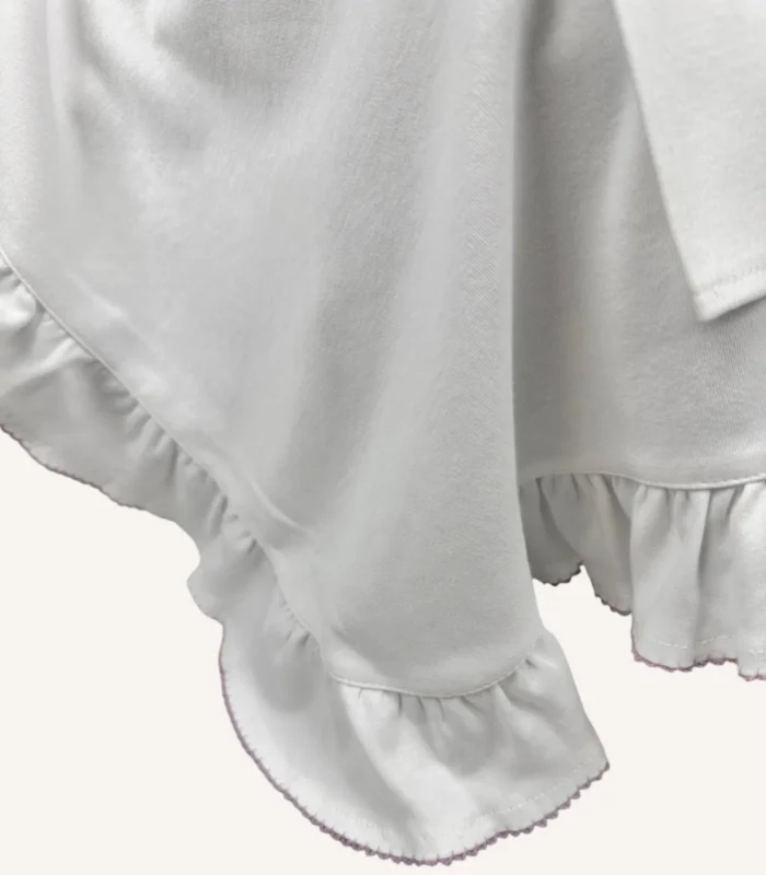 Ekru organik pamuk interlok, kroşe detaylı fırfırlı sade kapaklı puset örtüsü