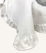 Ekru pamuk saten, kroşe detaylı, çift fırfırlı premium kapaklı puset örtüsü