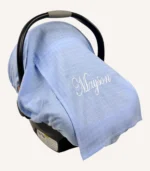 Mavi müslin lastikli puset örtüsü, kapaklı tül pencereli, Doona uyumlu, mini fiyonk opsiyonlu, hafif bebek puset örtüsü