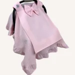 Pembe dama pike fırfırlı puset örtüsü, sade kapaklı, tül pencereli, kişiselleştirilebilir nakışlı, mevsimlik bebek puset örtüsü