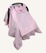 Pembe dama pike fırfırlı puset örtüsü, sade kapaklı, tül pencereli, kişiselleştirilebilir nakışlı, mevsimlik bebek puset örtüsü