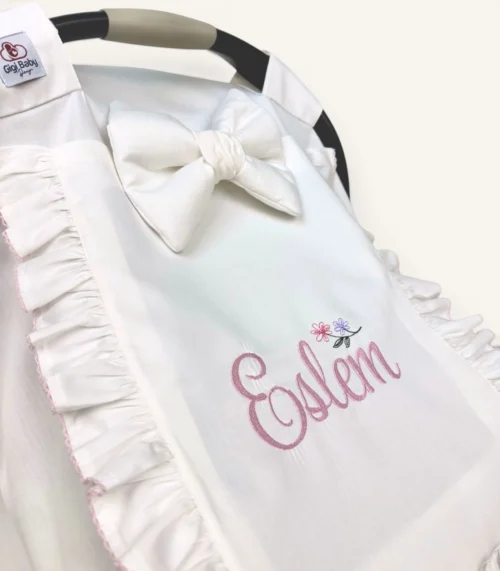 pembe kroşeli pamuk saten puset örtüsü