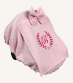 Pembe örgü pike lastikli puset örtüsü, kapaklı tül pencereli, Doona uyumlu, fiyonklu opsiyonlu, bebek puset örtüsü