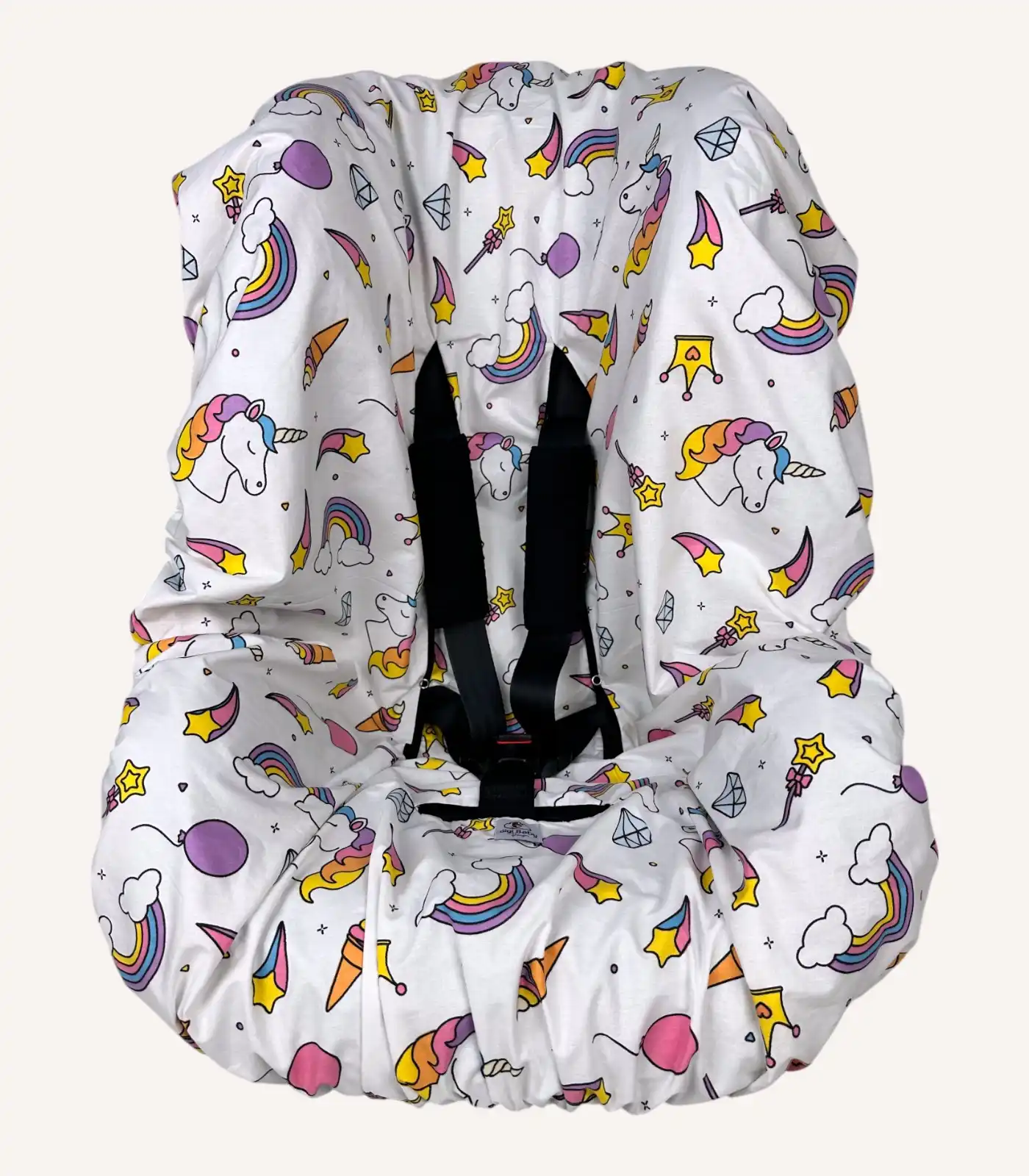 unicorn-desenli-cocuk-oto-koltugu-ve-kemer-kilifi Unicorn desenli çocuk oto koltuğu kılıfı ve siyah kemer kılıfı seti